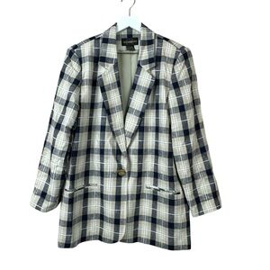 Vtg Requirements Plaid Lined Blazer Linen Jacket Women Sz 14